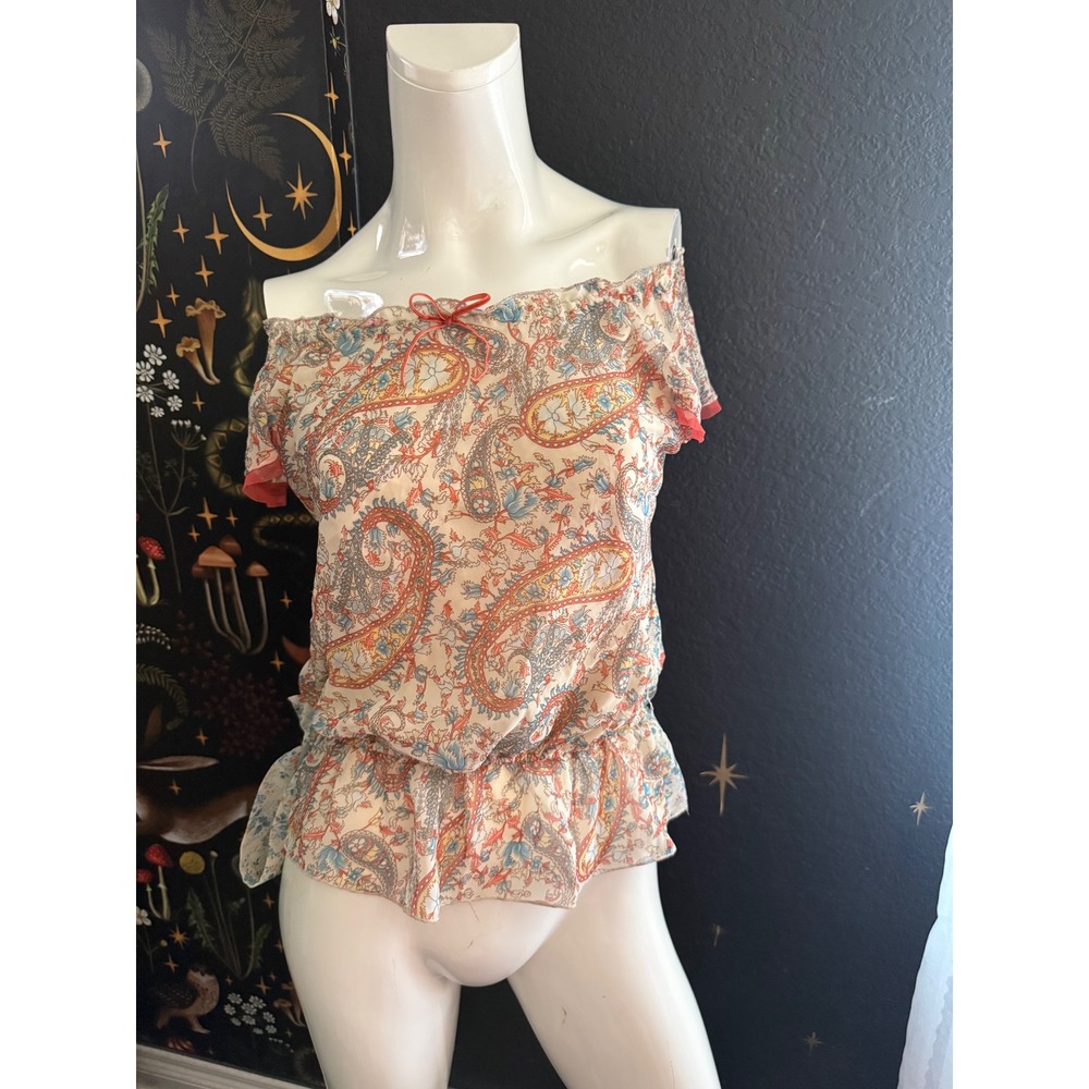 Vintage girls Mary-Kate and Ashley Paisley Floral Peplum Off Shoulder Top Blouse